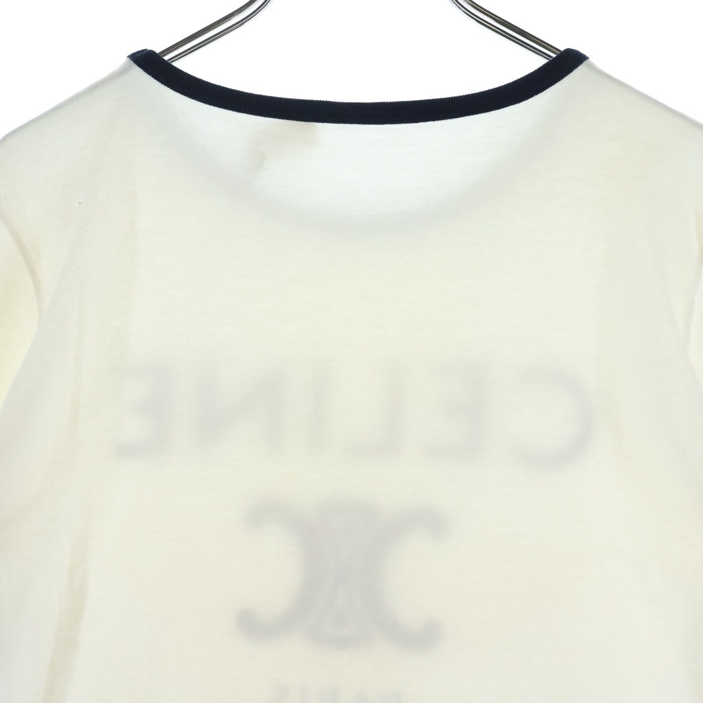 CELINE(セリーヌ) フロントトリンオフロゴ クルーネック半袖カットソーTシャツ ホワイト レディース 2X872671Q