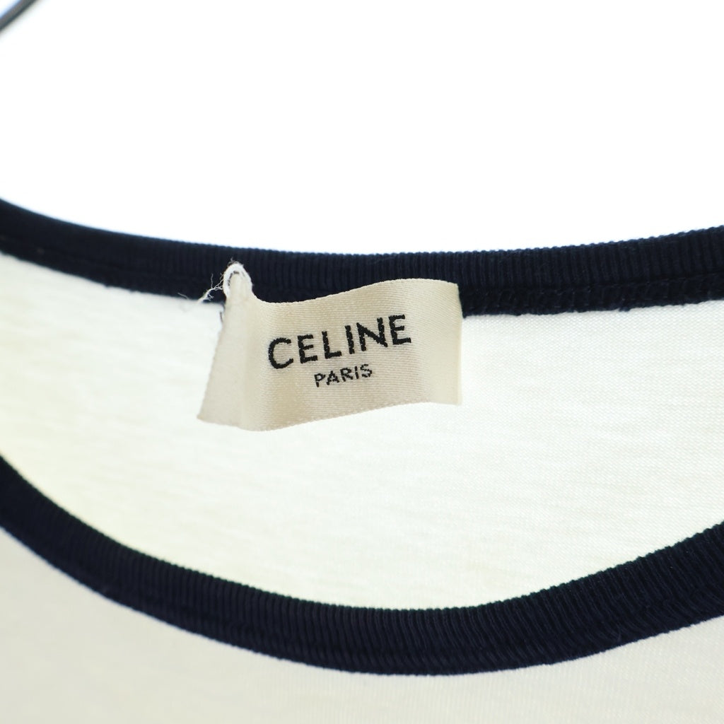 CELINE(セリーヌ) フロントトリンオフロゴ クルーネック半袖カットソーTシャツ ホワイト レディース 2X872671Q