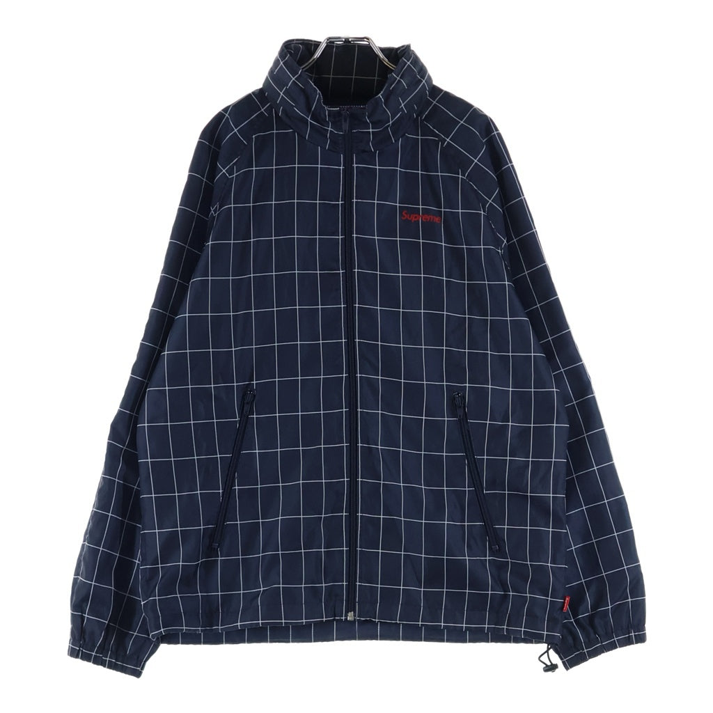 SUPREME(シュプリーム) 15AW Windbreaker Warm Up jacket チェック柄ジップアップ ナイロンジャケット ネイビー