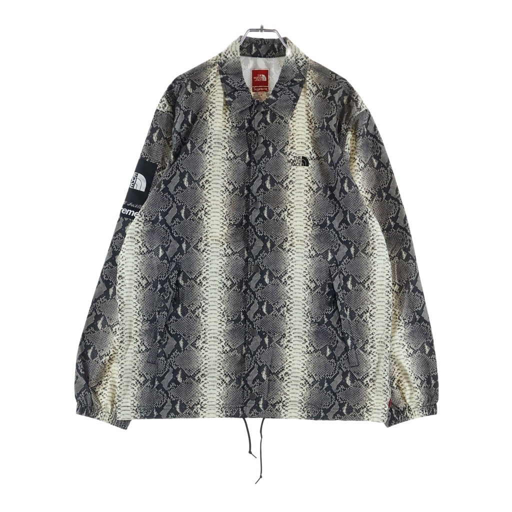 SUPREME(シュプリーム) 18SS ×THE NORTHFACE Sneakskin Taped Seam Coaches Jacket パイソン柄 ボタンアップ コーチジャケット ブラック/ホワイト NP118031