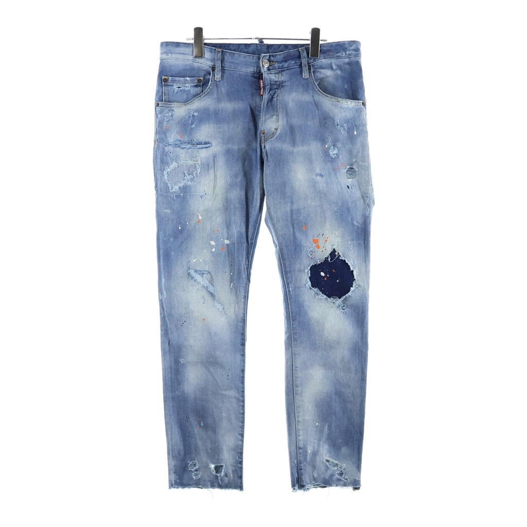 DSQUARED2(ディースクエアード) TRASH LIGHT WASH SKATER JEANS ダメージ加工スキニーデニムパンツ ストレートパンツ インディゴ S74LB0807