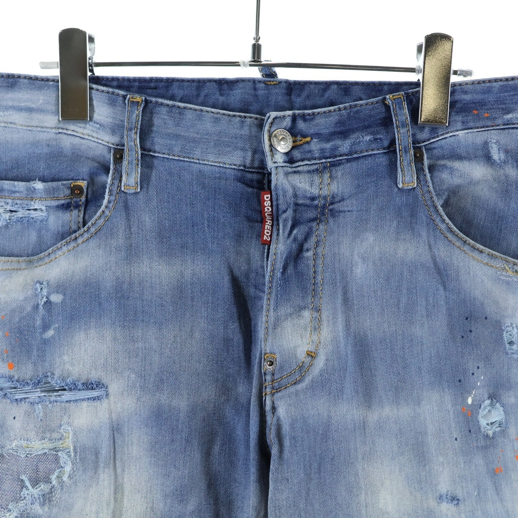 DSQUARED2(ディースクエアード) TRASH LIGHT WASH SKATER JEANS ダメージ加工スキニーデニムパンツ ストレートパンツ インディゴ S74LB0807
