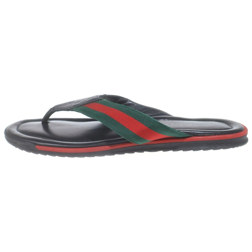 GUCCI(グッチ) グッチシマ シェリー ウェブラインフラット レザーサンダル シューズ ブラック