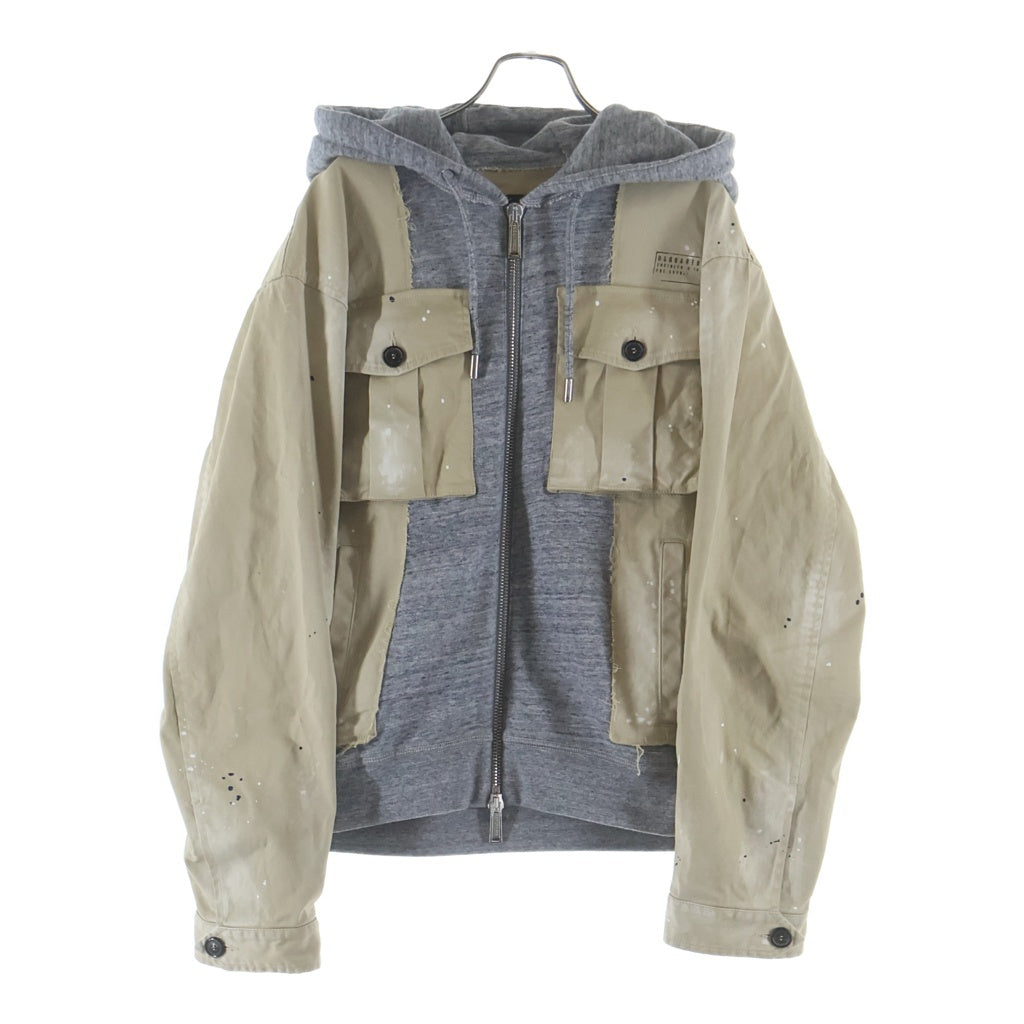 DSQUARED2(ディースクエアード) ペンキ加工ドッキングフーデッドジャケット ブルゾン ベージュ/グレー