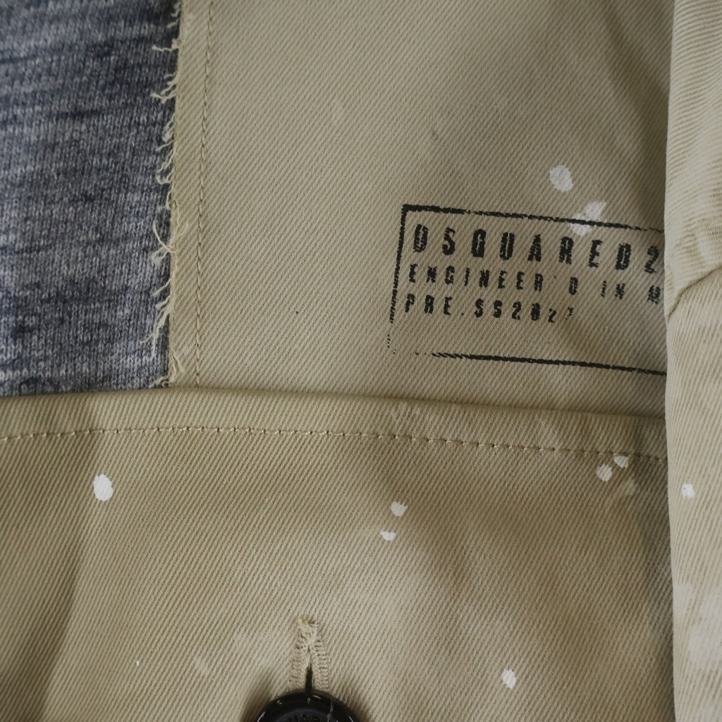 DSQUARED2(ディースクエアード) ペンキ加工ドッキングフーデッドジャケット ブルゾン ベージュ/グレー
