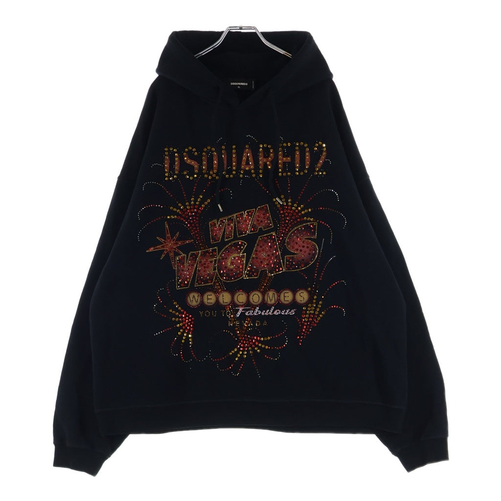 DSQUARED2(ディースクエアード) ラインストーン装飾 プルオーバーパーカー フーディー ブラック