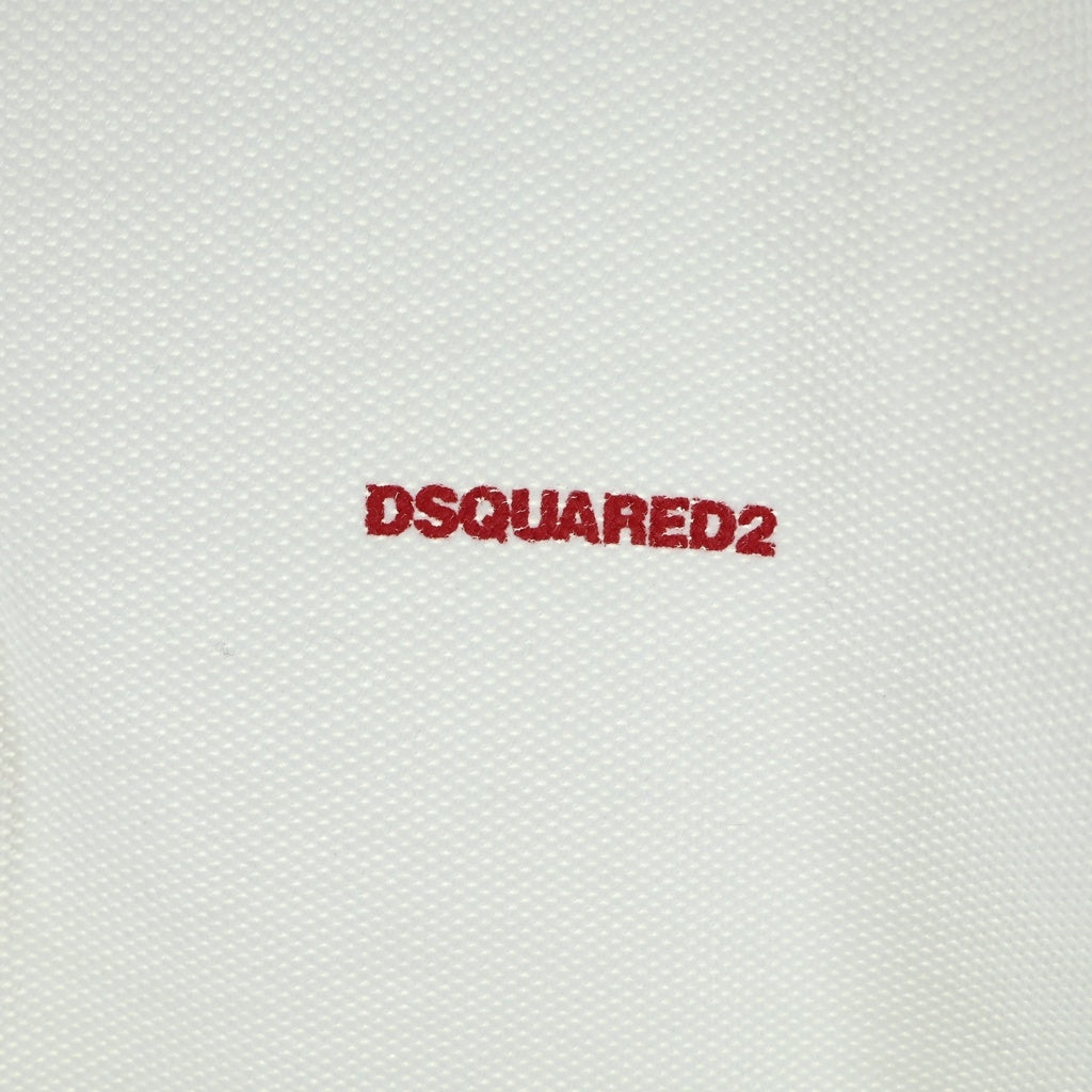 DSQUARED2(ディースクエアード) 鹿の子半袖ポロシャツ ロゴ刺繍半袖シャツ ホワイト