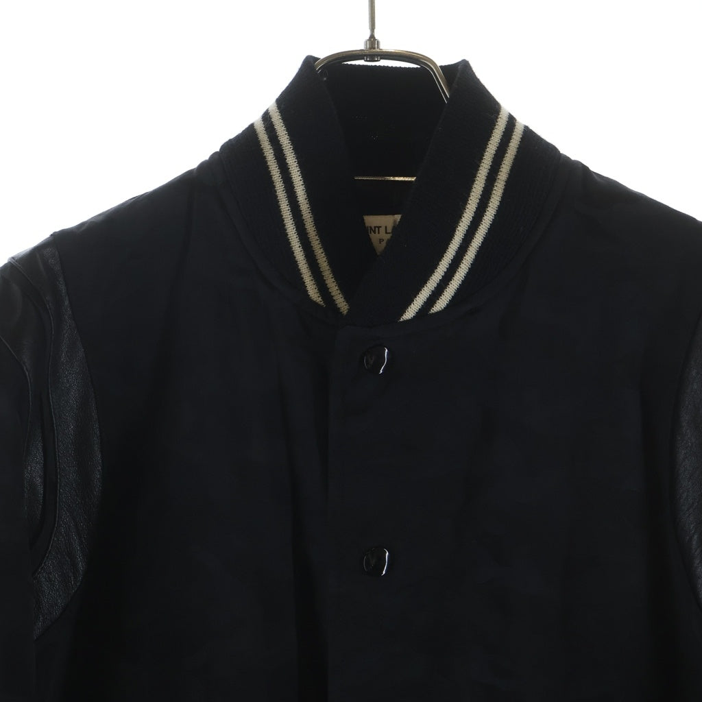 SAINT LAURENT PARIS(サンローランパリ) レザー 切替 ジャガード カモ スタジャン テディジャケット ブラック 354718 Y008P