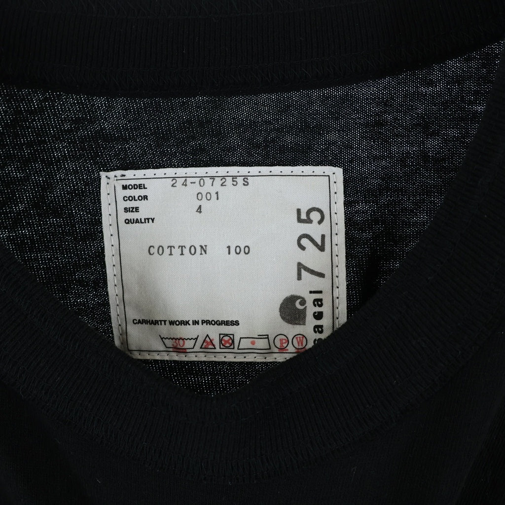 Sacai(サカイ) ×CarHartt サイドジップ半袖Tシャツ カットソー ブラック 24-0725S
