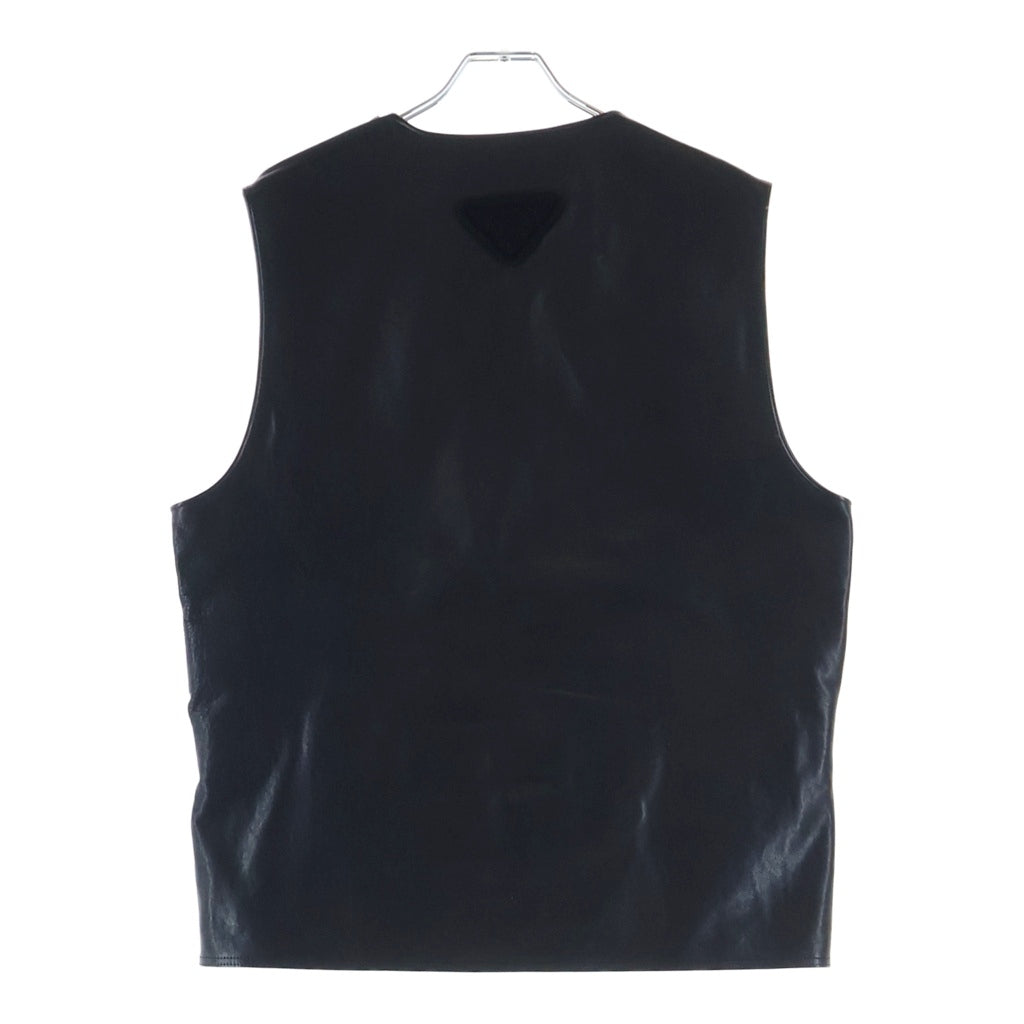 PRADA(プラダ) 23SS ベルデットプルオーバーベスト レザー半袖Tシャツ ブラック