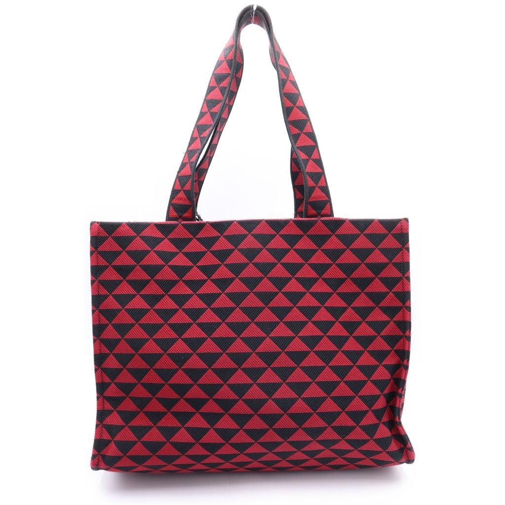 PRADA(プラダ) トライアングルロゴプレート キャンバストートバッグ レッド/ブラック レディース