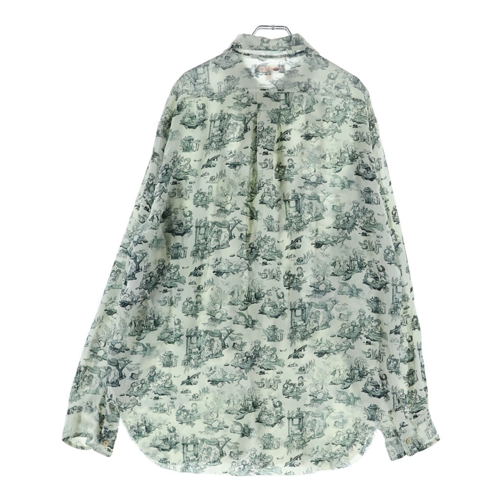 MASU(エムエーエスユー) 23AW COMIC TOILE DE JOUY FRILL SHIRTS 総柄シルクシャツ フリル長袖シャツ ホワイト レディース