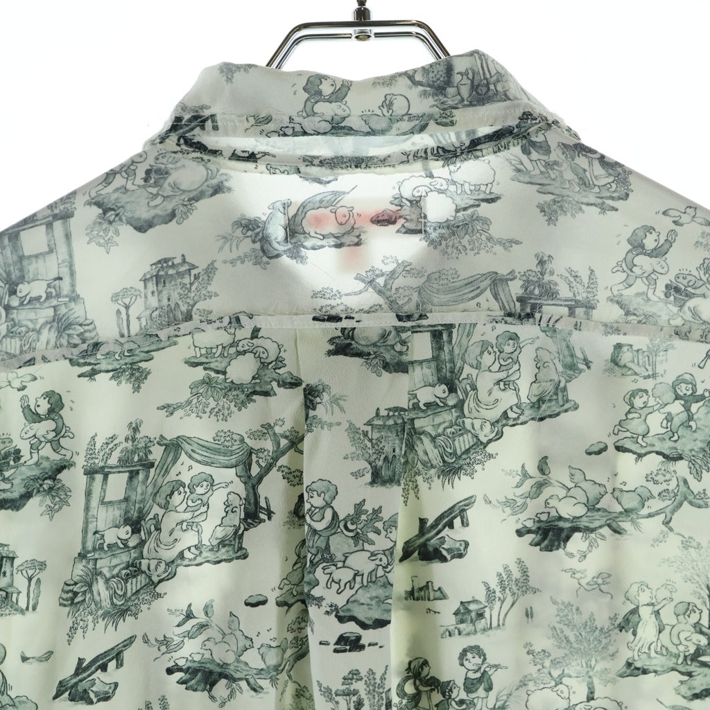 MASU(エムエーエスユー) 23AW COMIC TOILE DE JOUY FRILL SHIRTS 総柄シルクシャツ フリル長袖シャツ ホワイト レディース