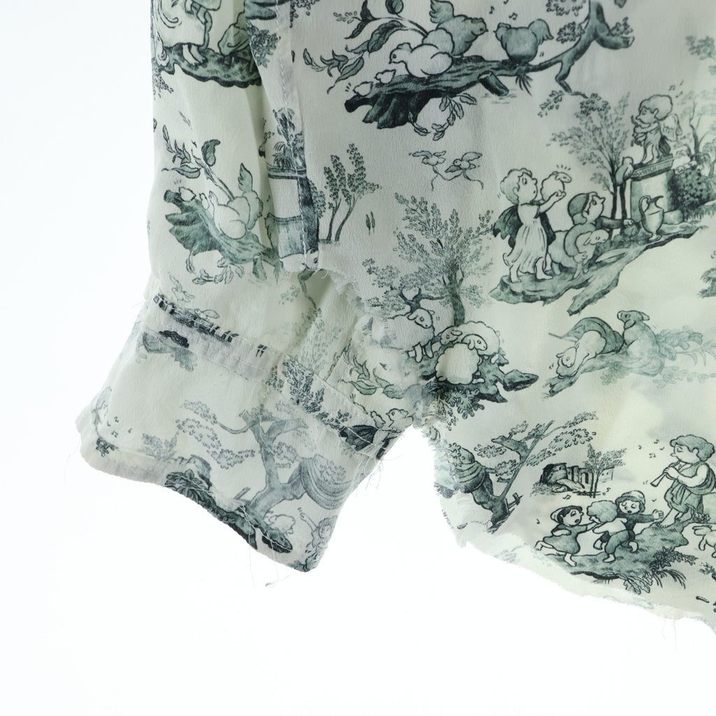 MASU(エムエーエスユー) 23AW COMIC TOILE DE JOUY FRILL SHIRTS 総柄シルクシャツ フリル長袖シャツ ホワイト レディース