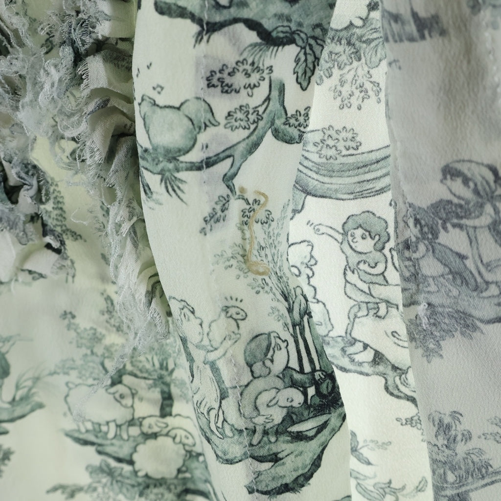 MASU(エムエーエスユー) 23AW COMIC TOILE DE JOUY FRILL SHIRTS 総柄シルクシャツ フリル長袖シャツ ホワイト レディース