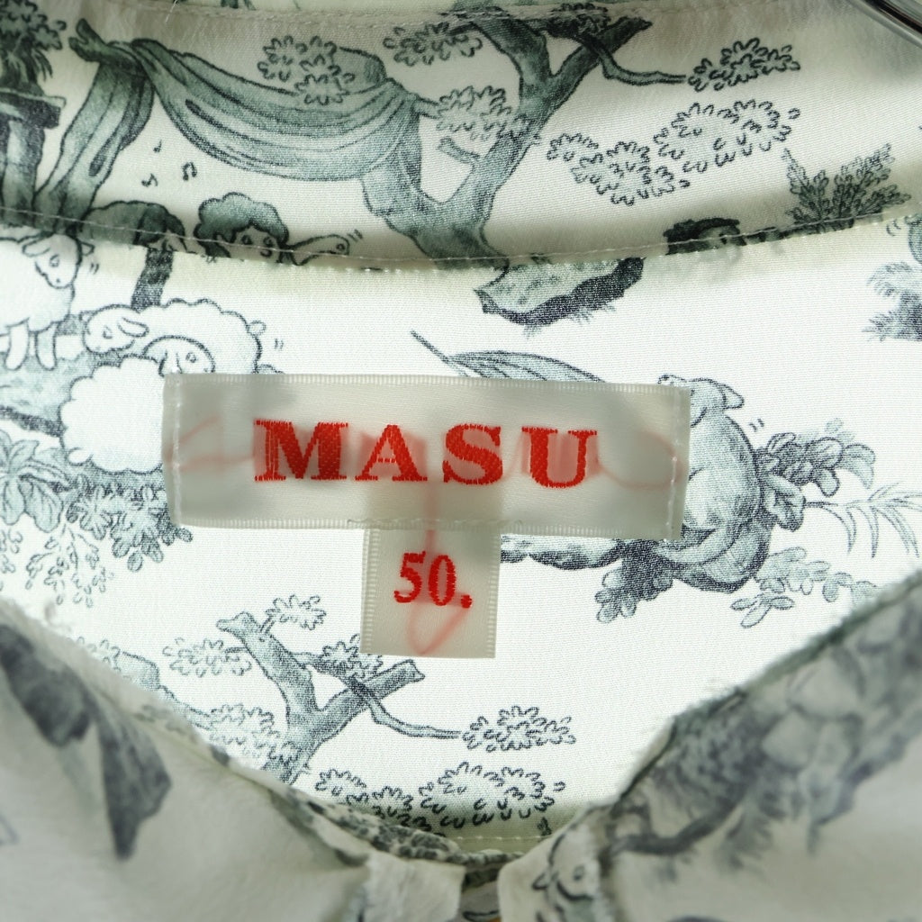 MASU(エムエーエスユー) 23AW COMIC TOILE DE JOUY FRILL SHIRTS 総柄シルクシャツ フリル長袖シャツ ホワイト レディース