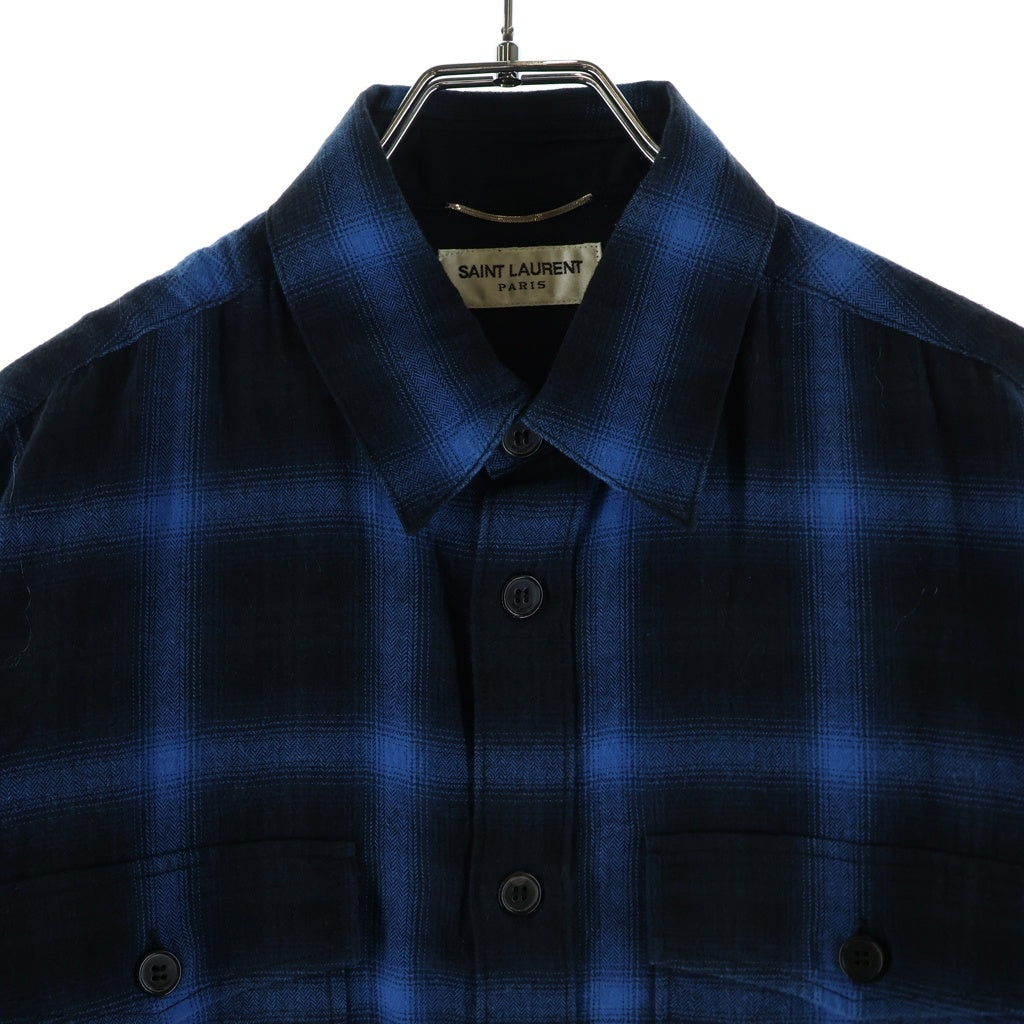 SAINT LAURENT PARIS(サンローランパリ) 15AW オンブレチェック長袖シャツ ウエスタンシャツ ブラック/ブルー