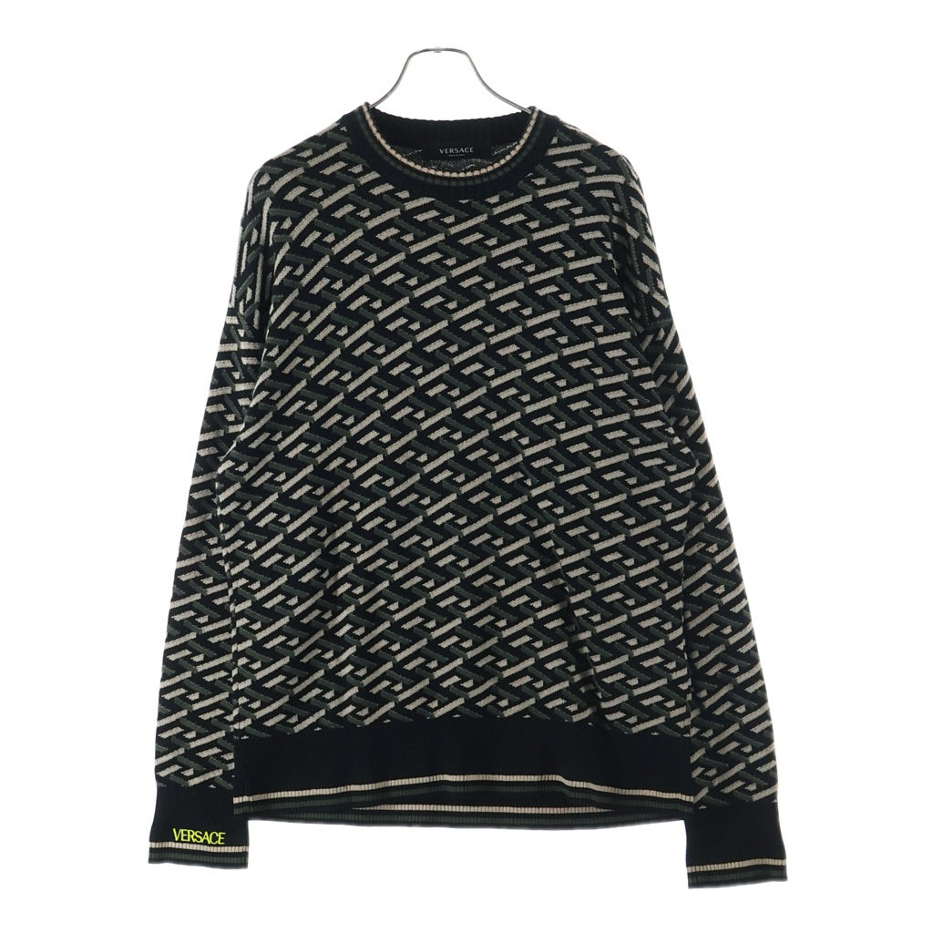 VERSACE(ヴェルサーチ) GRAPHIC COTTON KNIT PULLOVER 1002347 1A01605 グラフィックコットンニットプルオーバー 総柄コットン 長袖セーター マルチカラー