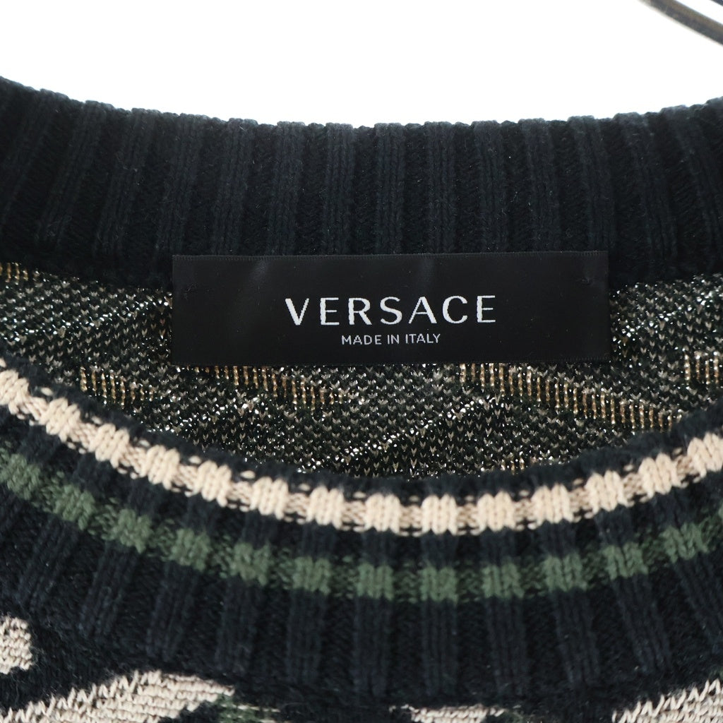 VERSACE(ヴェルサーチ) GRAPHIC COTTON KNIT PULLOVER 1002347 1A01605 グラフィックコットンニットプルオーバー 総柄コットン 長袖セーター マルチカラー