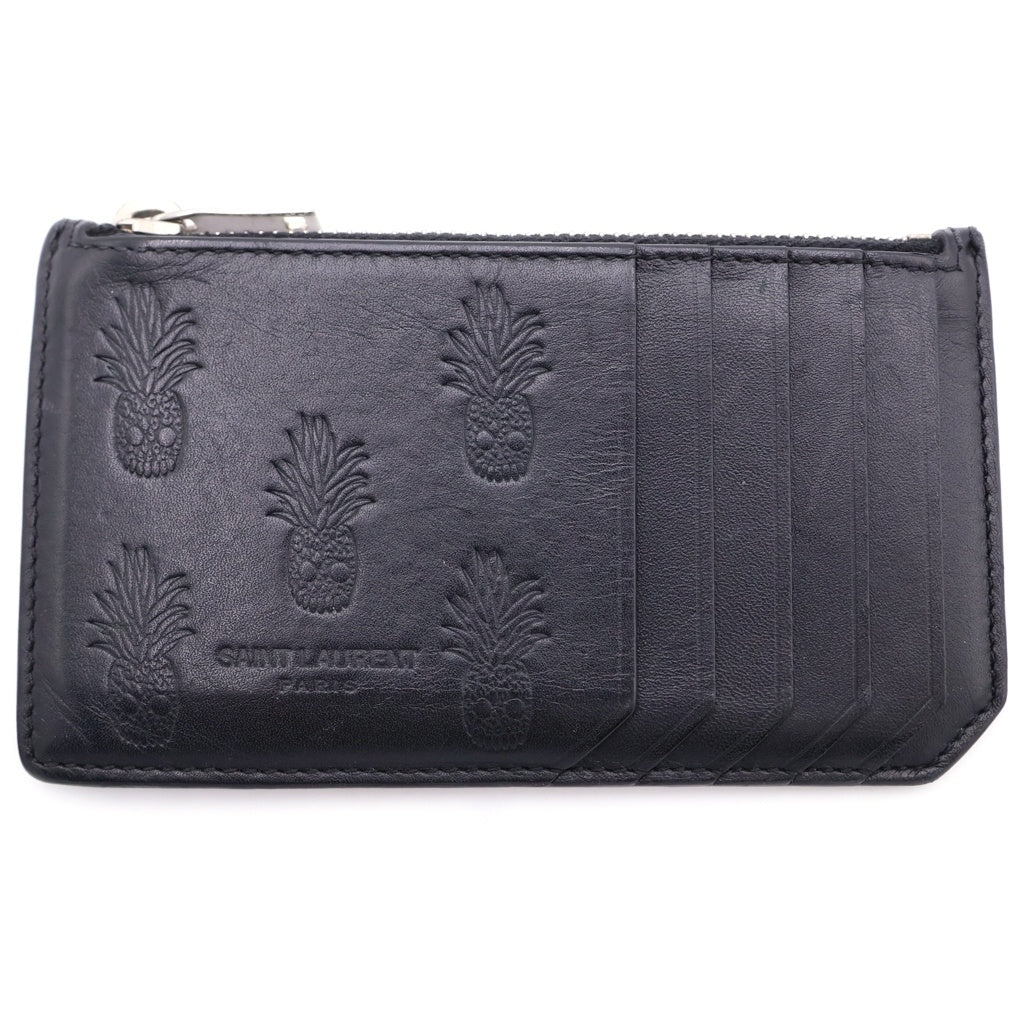 SAINT LAURENT PARIS(サンローランパリ) スカルパイナップル総柄 レザーカードケース ブラック 458593