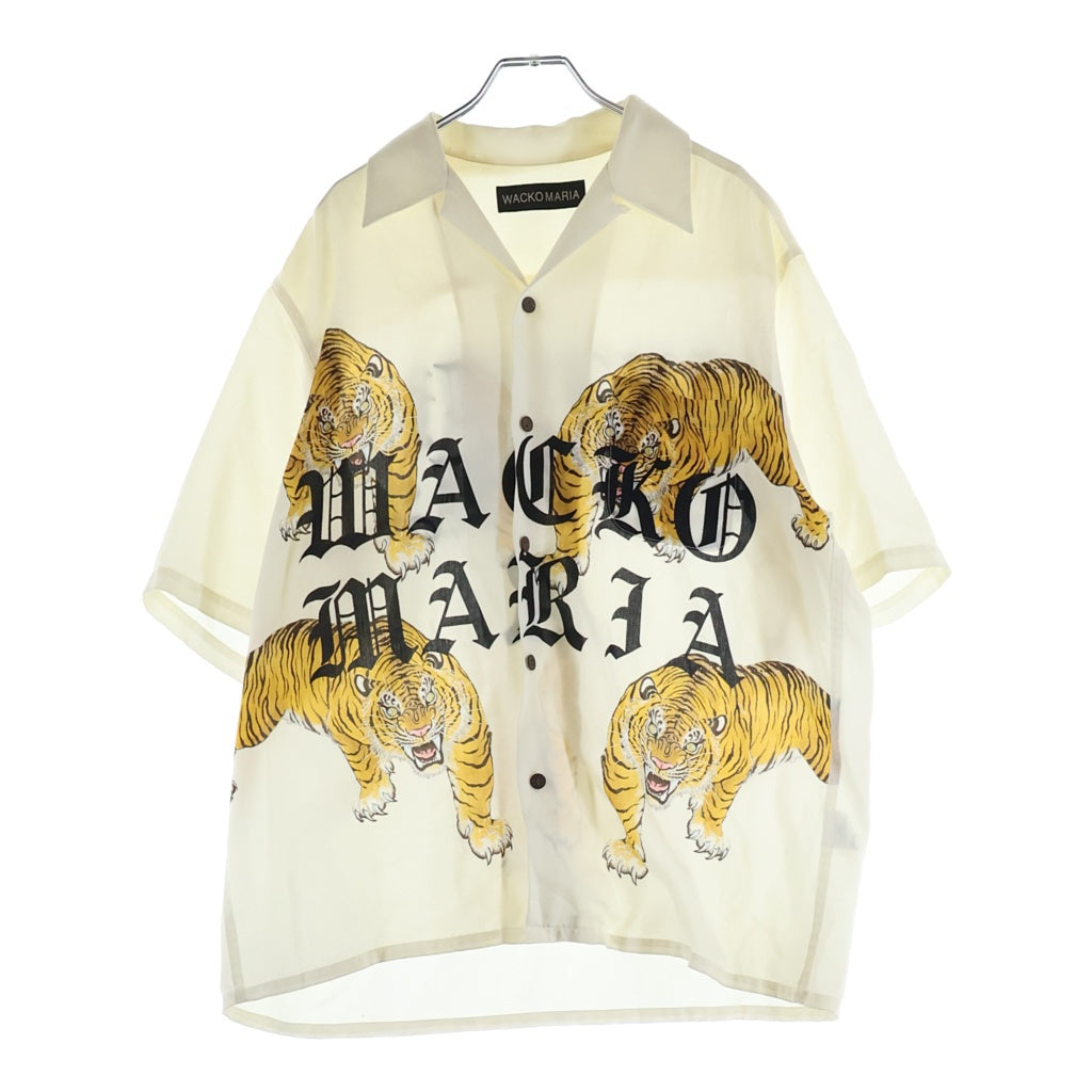WACKO MARIA(ワコマリア) ×TIM LEHI HAWAIIAN SHIRT タイガー総柄 ボタンアップ半袖ハワイアンシャツ ホワイト/イエロー