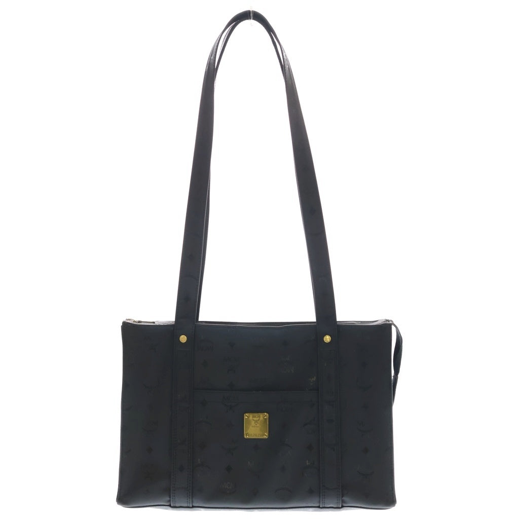 MCM(エム シー エム) ロゴ総柄 ナイロンショルダーバック ブラック ゴールド金具 レディース