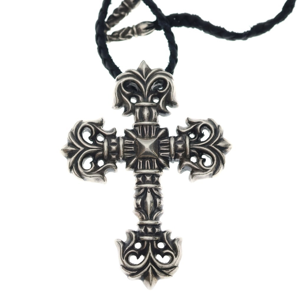 CHROME HEARTS(クロムハーツ) FILIG/CROSS S LB フィリグリークロス スモール レザーブレイドネックレス シルバー