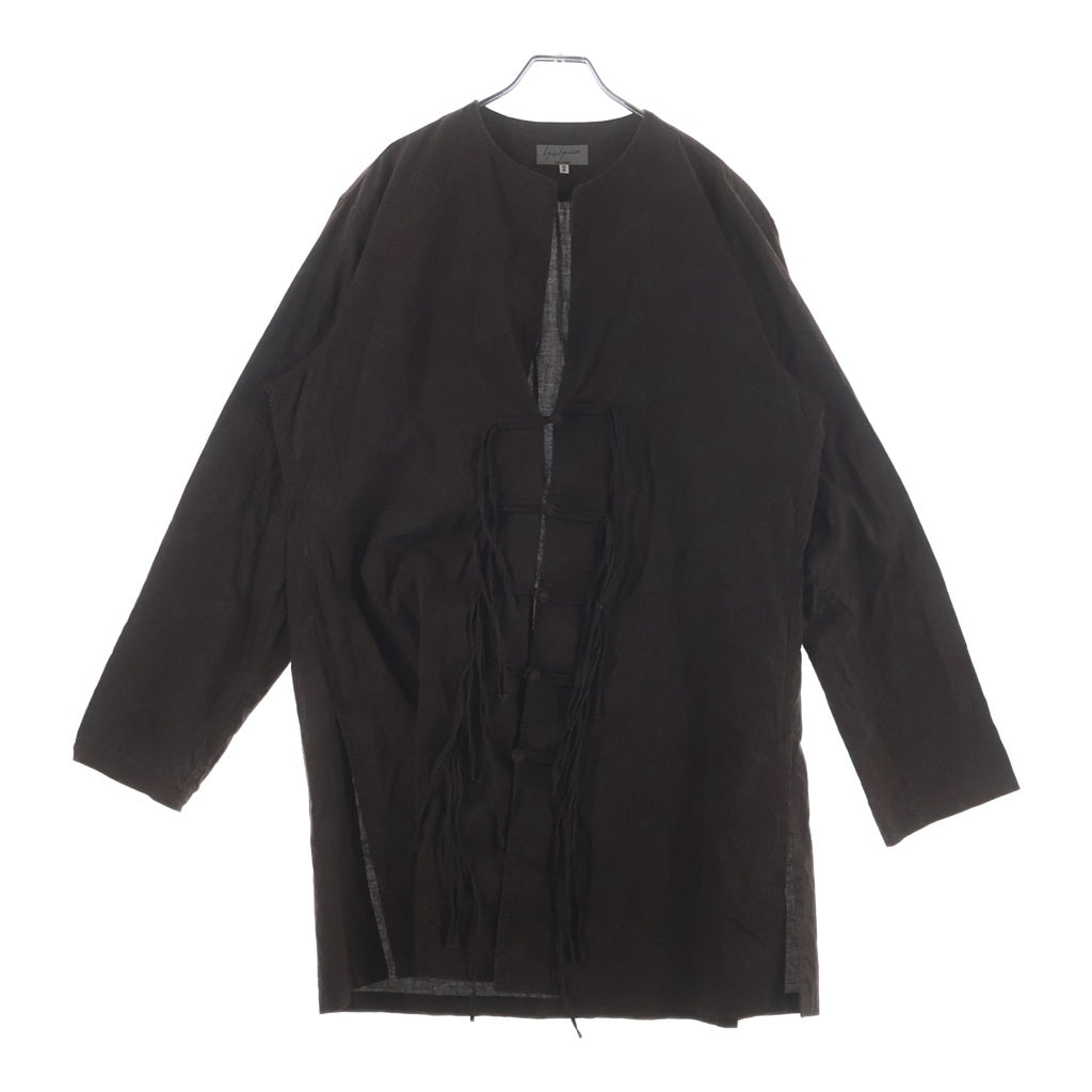 Yohji Yamamoto POUR HOMME(ヨウジヤマモト プールオム) ロング丈フリンジチャイナシャツ 長袖シャツ ブラウン HU-B18-021