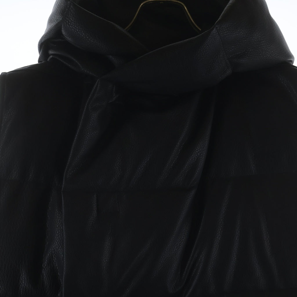 Rick Owens(リックオウエンス) 22AW フード付きレザー ダウンベスト レザーダウンコート ブラック RU02B2999-LCD3
