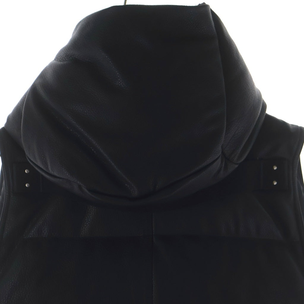 Rick Owens(リックオウエンス) 22AW フード付きレザー ダウンベスト レザーダウンコート ブラック RU02B2999-LCD3