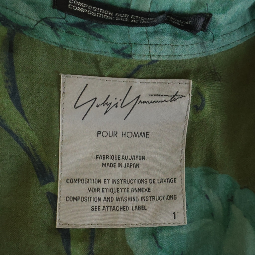 Yohji Yamamoto POUR HOMME(ヨウジヤマモト プールオム) ハーフジップ 花柄ロングシャツ フード付きワンピース グリーン