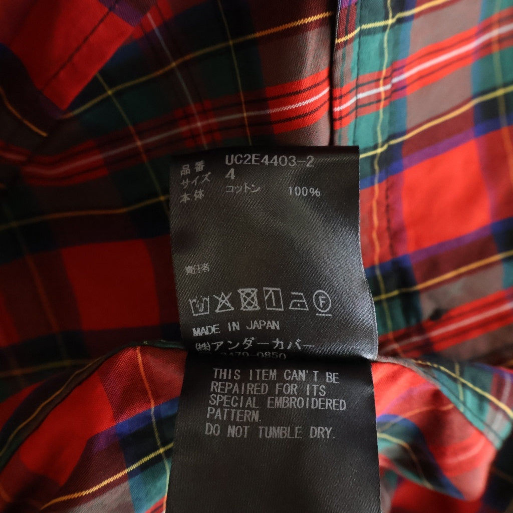 UNDERCOVER(アンダーカバー) 25AW タータンチェックシャツ ノーカラーシャツ レッド/グリーン