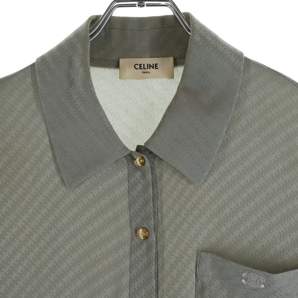 CELINE(セリーヌ) トリオンフ総柄 シルク長袖シャツ グレー 2B628130R