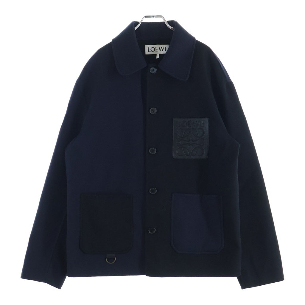 LOEWE(ロエベ) WORKWEAR JACKET アナグラムロゴ ウール ワークウェアジャケット ネイビー/ブラック H526Y02W11