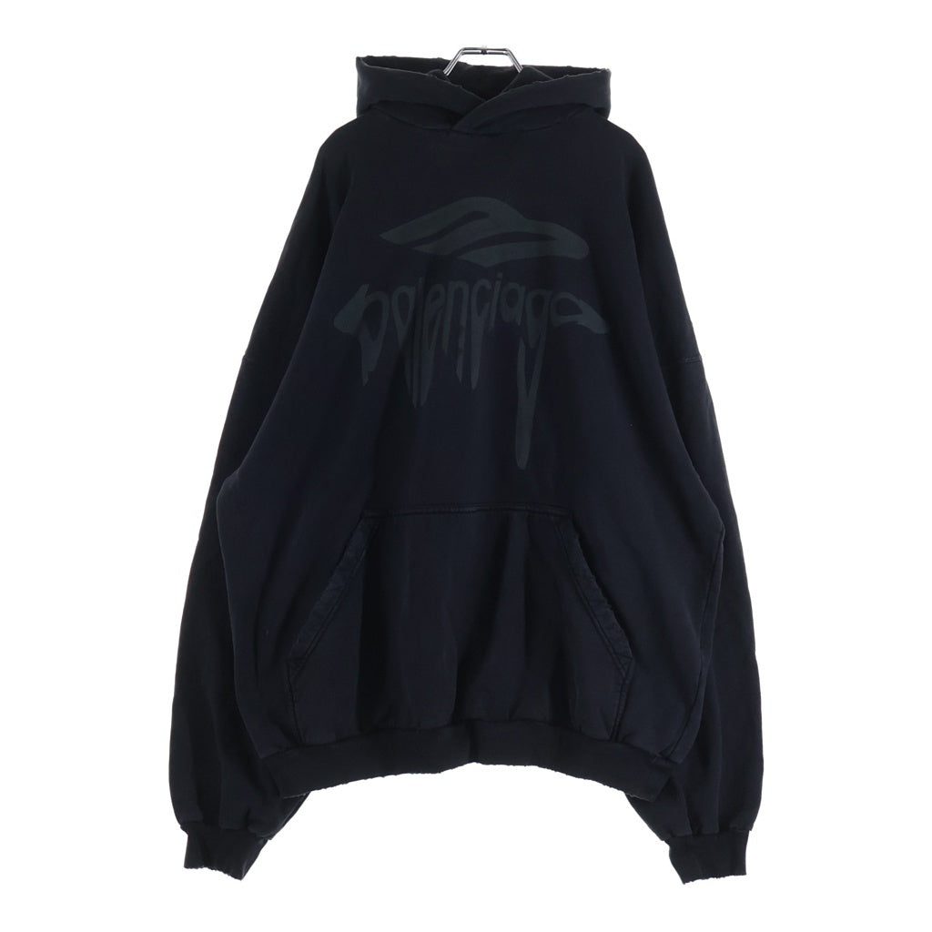 BALENCIAGA(バレンシアガ) 25SS ダメージ加工ロゴ プルオーバーパーカー ブラック 803265 TRVS9
