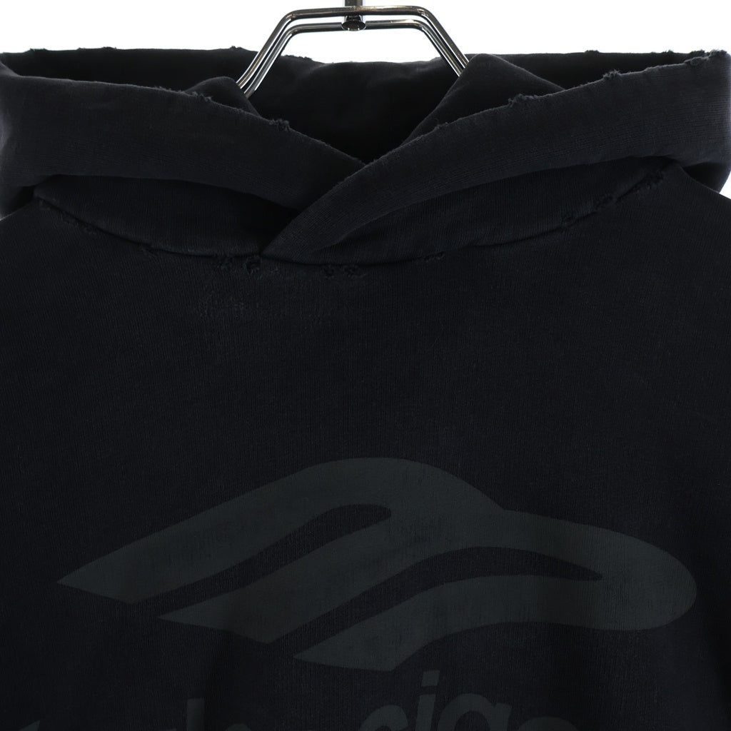 BALENCIAGA(バレンシアガ) 25SS ダメージ加工ロゴ プルオーバーパーカー ブラック 803265 TRVS9