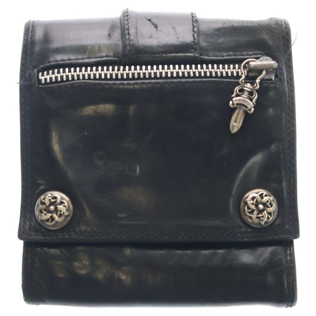 CHROME HEARTS(クロムハーツ) 3FOLD LARGE 3フォールド ケルティックボタン ダガージップ レザーラージウォレット ブラック