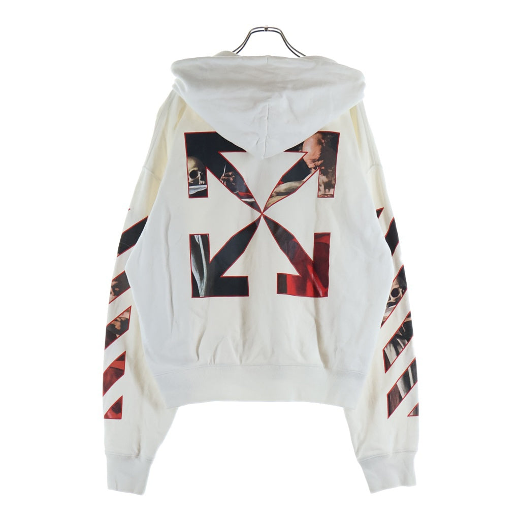 OFF-WHITE(オフホワイト) CARAVAGGIO OVER HOODIE フロントカラヴァッジオプリント プルオーバースウェットパーカー ホワイト OMBB037R21FLE002