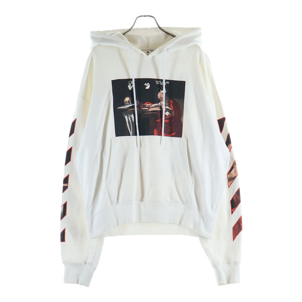 OFF-WHITE(オフホワイト) CARAVAGGIO OVER HOODIE フロントカラヴァッジオプリント プルオーバースウェットパーカー ホワイト OMBB037R21FLE002