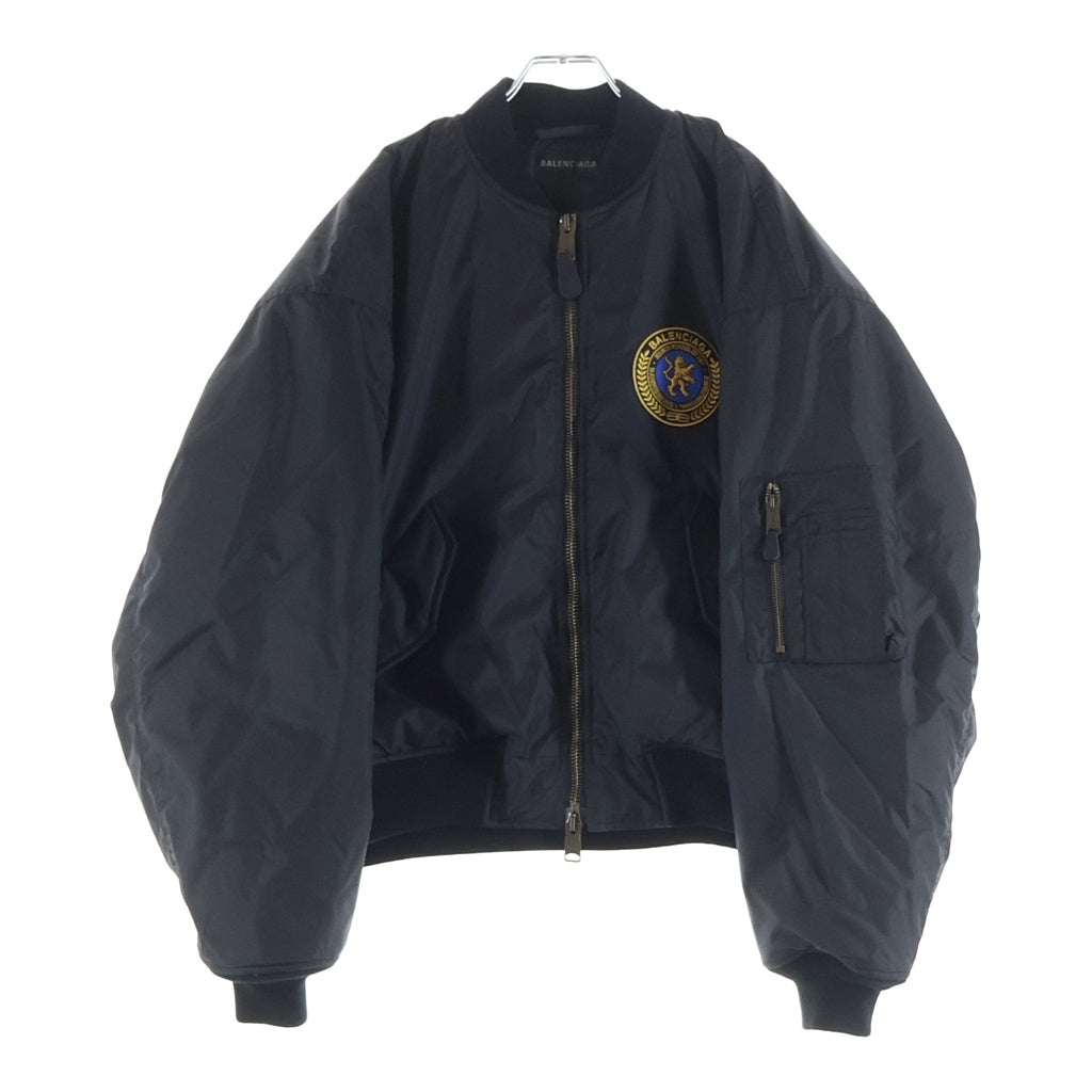 BALENCIAGA(バレンシアガ) 25AW Large fit Bomber Jacket MA-1 ラージフィットボンバージャケット ワッペン付ナイロンブルゾン ブラック 839101 T0004