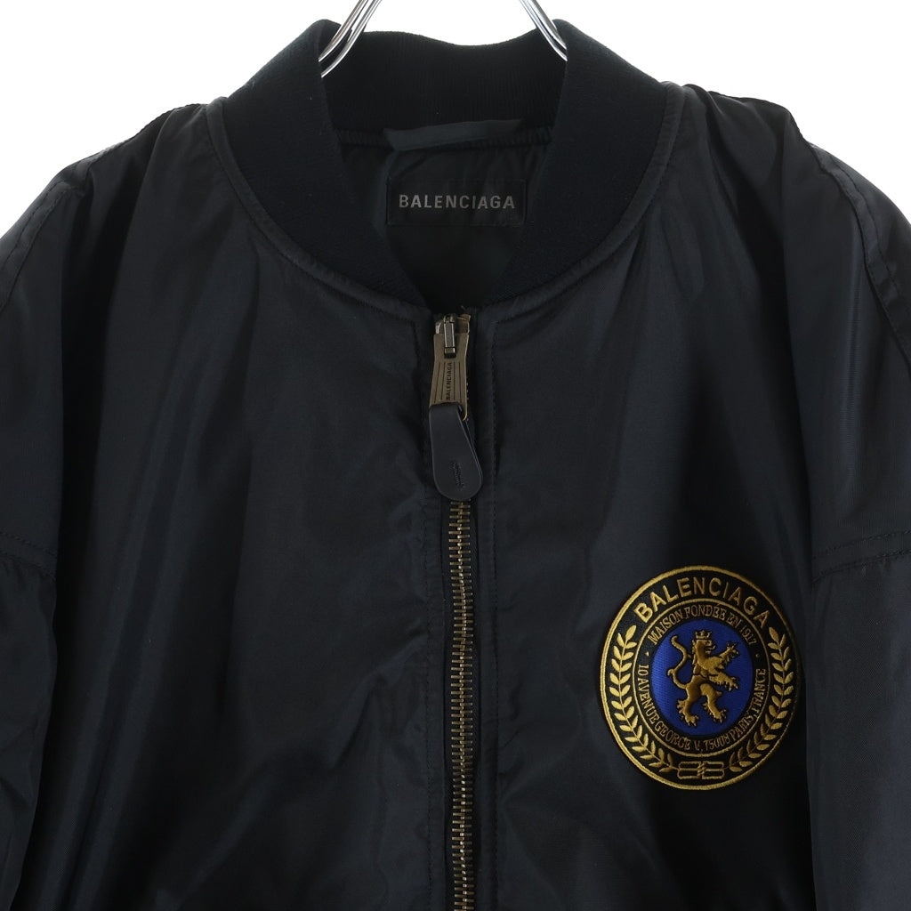 BALENCIAGA(バレンシアガ) 25AW Large fit Bomber Jacket MA-1 ラージフィットボンバージャケット ワッペン付ナイロンブルゾン ブラック 839101 T0004