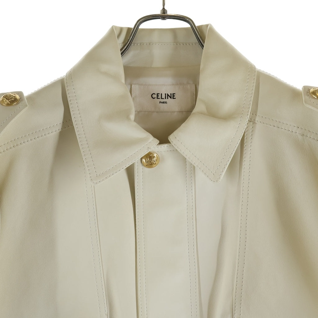CELINE(セリーヌ) エディ期 ジップアップラムレザー ジャケット ホワイト レディース 2E8924787