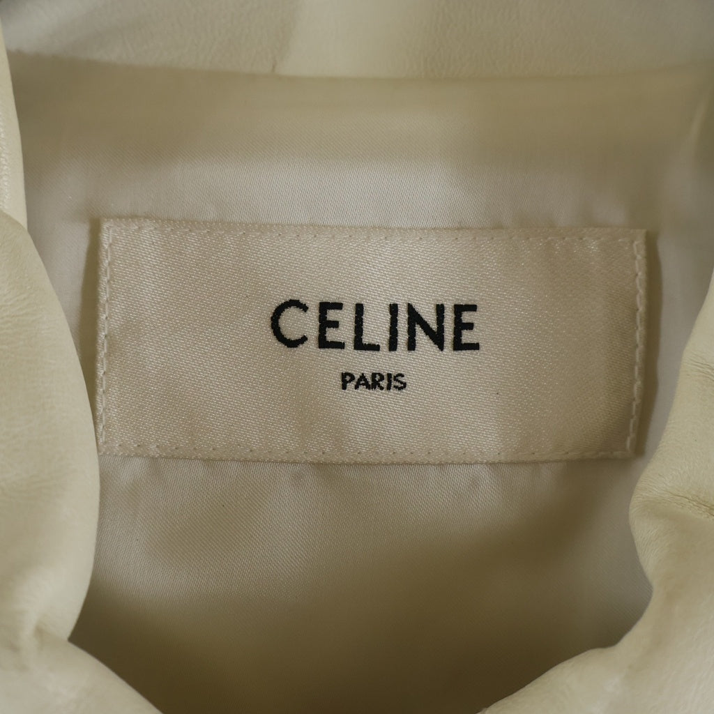 CELINE(セリーヌ) エディ期 ジップアップラムレザー ジャケット ホワイト レディース 2E8924787