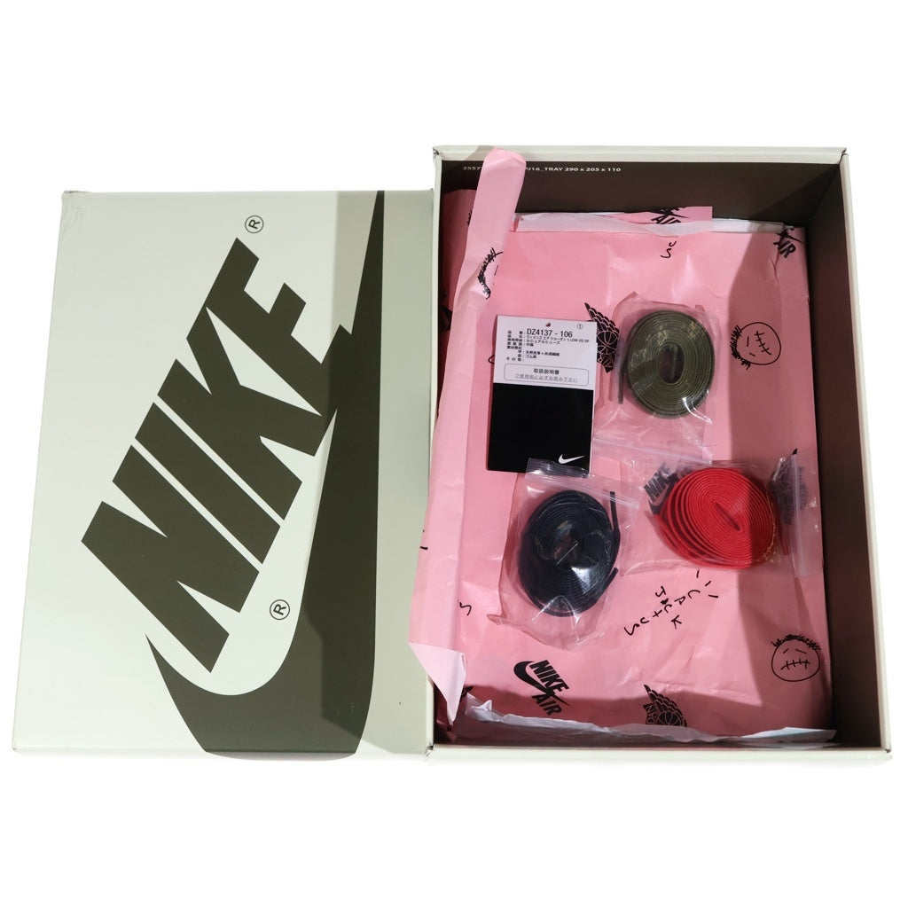 NIKE(ナイキ) ×TRAVIS SCOTT WMNS AIR JORDAN1 LOW OLIVE トラヴィススコット エアジョーダン1 オリーブ レザーローカットスニーカー マルチ US8/25cm DZ4137-106 レディース