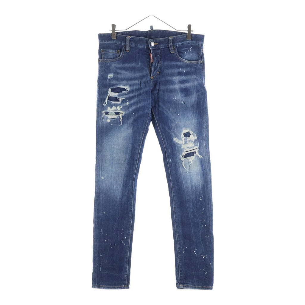 DSQUARED2(ディースクエアード) クラッシュリペア加工 スリムフィット デニムパンツ インディゴ