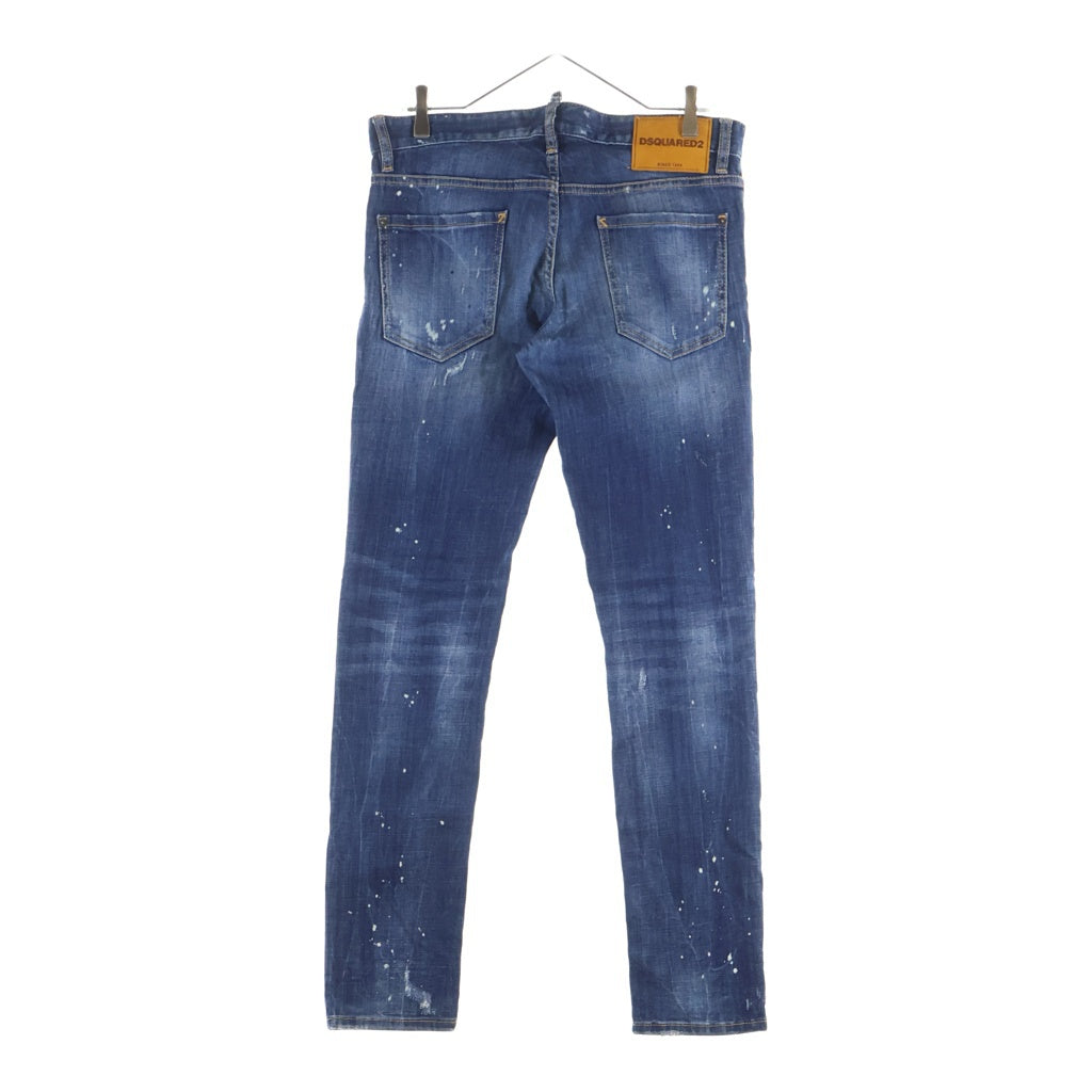 DSQUARED2(ディースクエアード) クラッシュリペア加工 スリムフィット デニムパンツ インディゴ