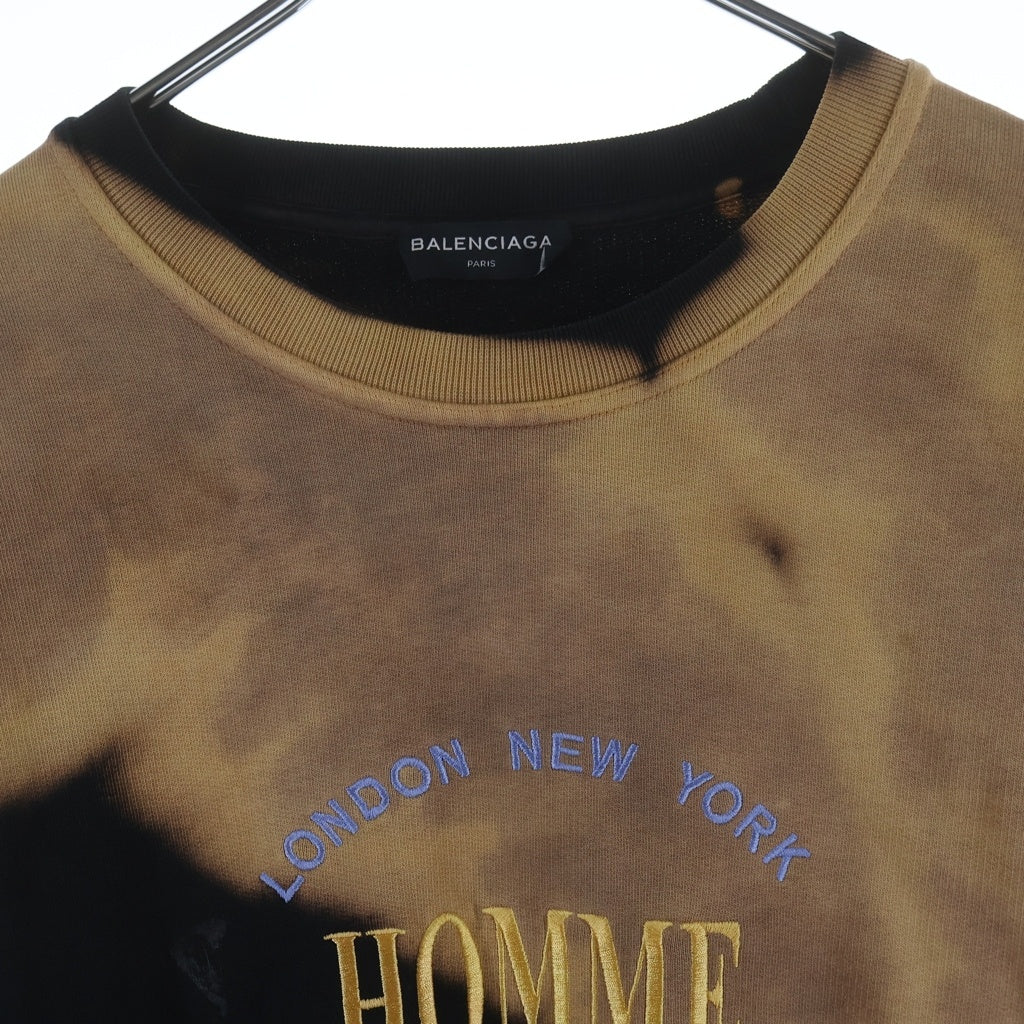 BALENCIAGA(バレンシアガ) 17AW ブリーチ加工 HOMME刺繍 オーバーサイズスウェットトレーナー ブラック/ベージュ486095 TWK44