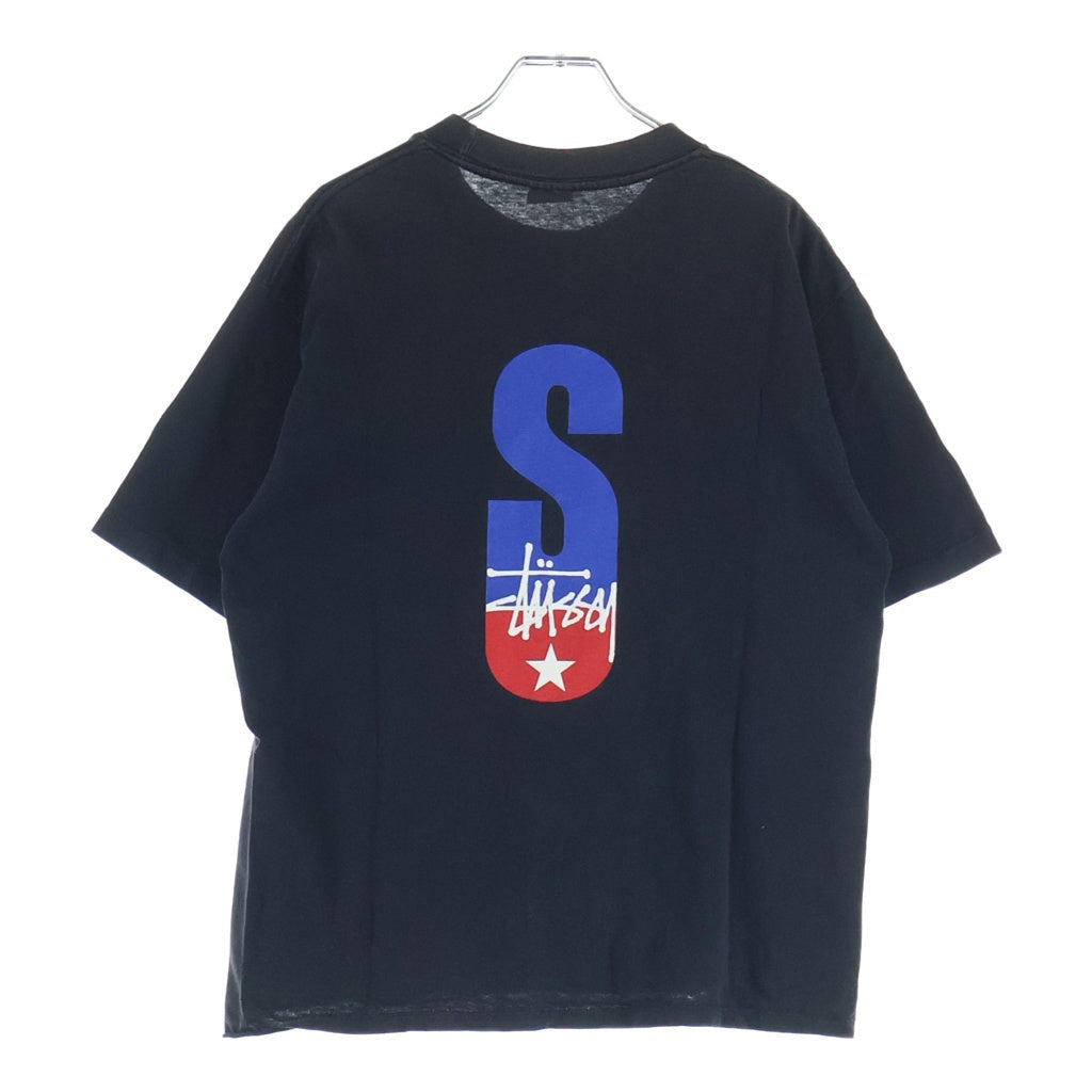 STUSSY(ステューシー) 90S OLD STTUSY USA製 紺タグ フロントロゴプリントクルーネック半袖カットソーTシャツ ブラック