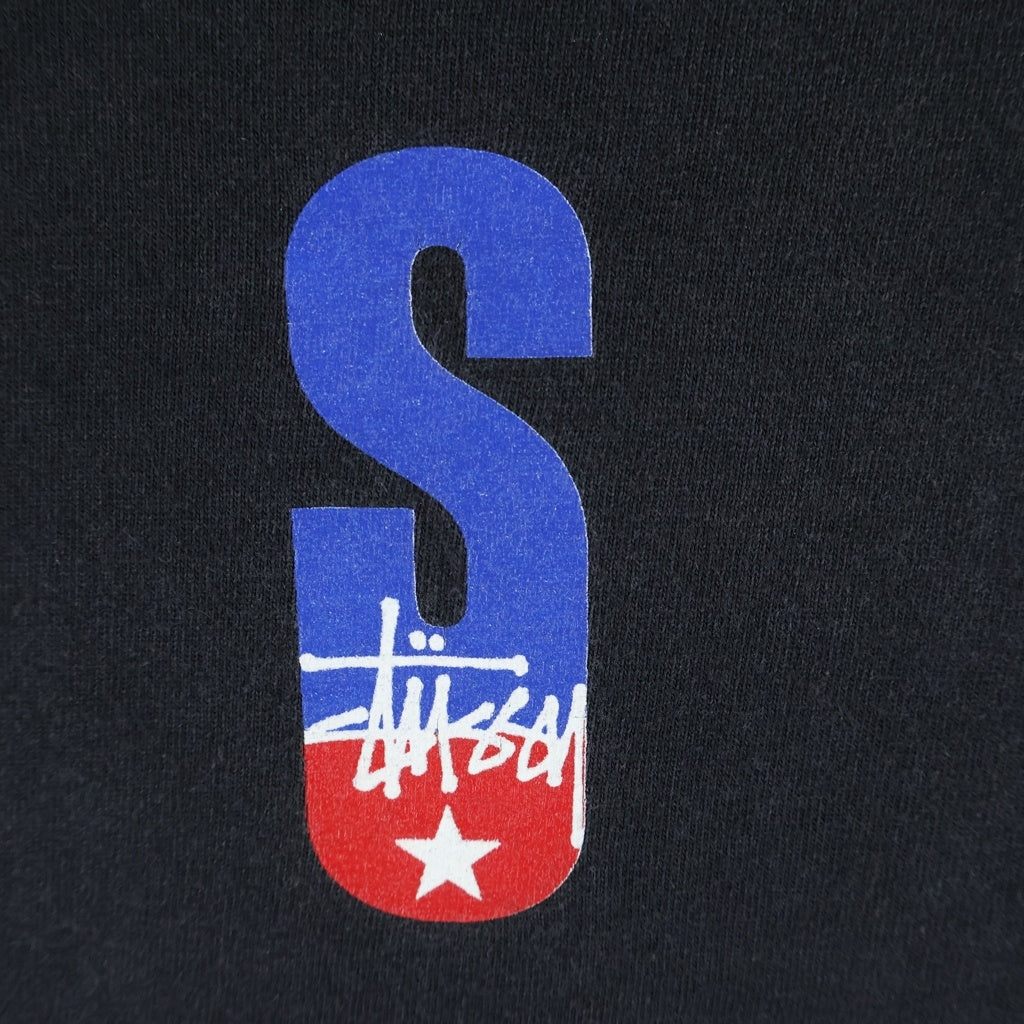 STUSSY(ステューシー) 90S OLD STTUSY USA製 紺タグ フロントロゴプリントクルーネック半袖カットソーTシャツ ブラック