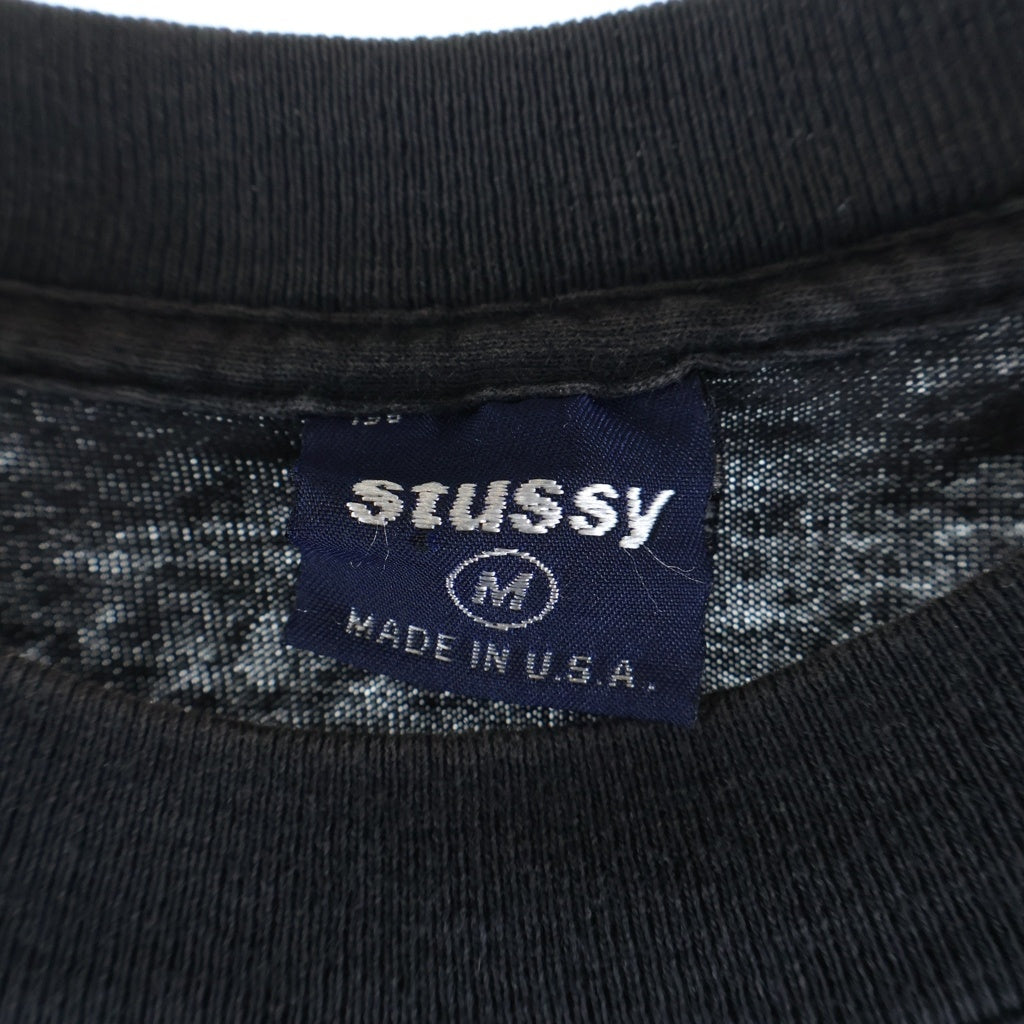 STUSSY(ステューシー) 90S OLD STTUSY USA製 紺タグ フロントロゴプリントクルーネック半袖カットソーTシャツ ブラック